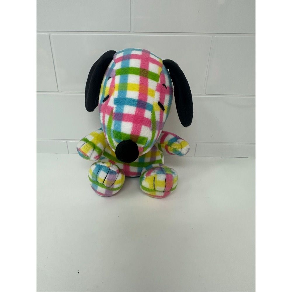 Hallmark Peanuts Snoopy Plush Multi Color Plaid Stuffed Animal Toy 8.5 Inch
